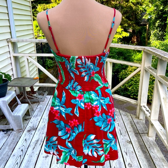 Hollister Red Blue & Green Tropical Botanical Palms Floral Dress Size S - Picture 6 of 11